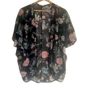 Olive Tree Cardigan Sheer Black Floral Size Large